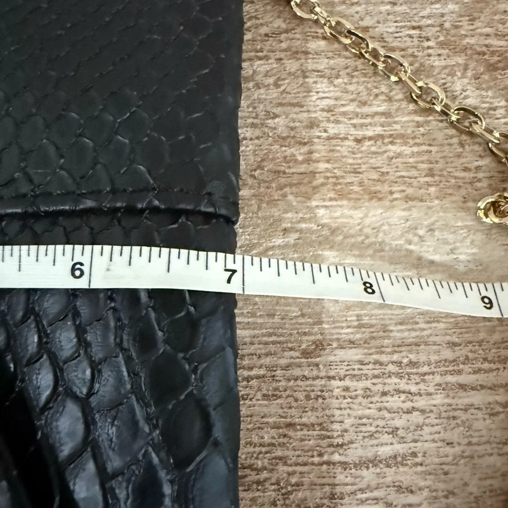 Urban Expressions Snakeskin Embossed Black Envelope Clutch with Gold Chain
